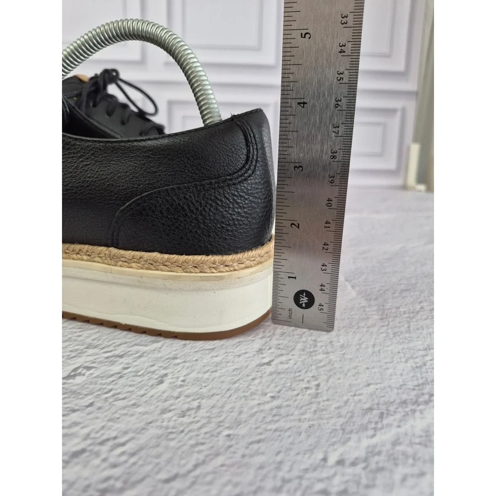 Clarks Womens Teadale Black Leather Platform Oxford Wedge Jute Trim Size 9.5 M